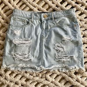 Express Distressed Denim Mini Skirt